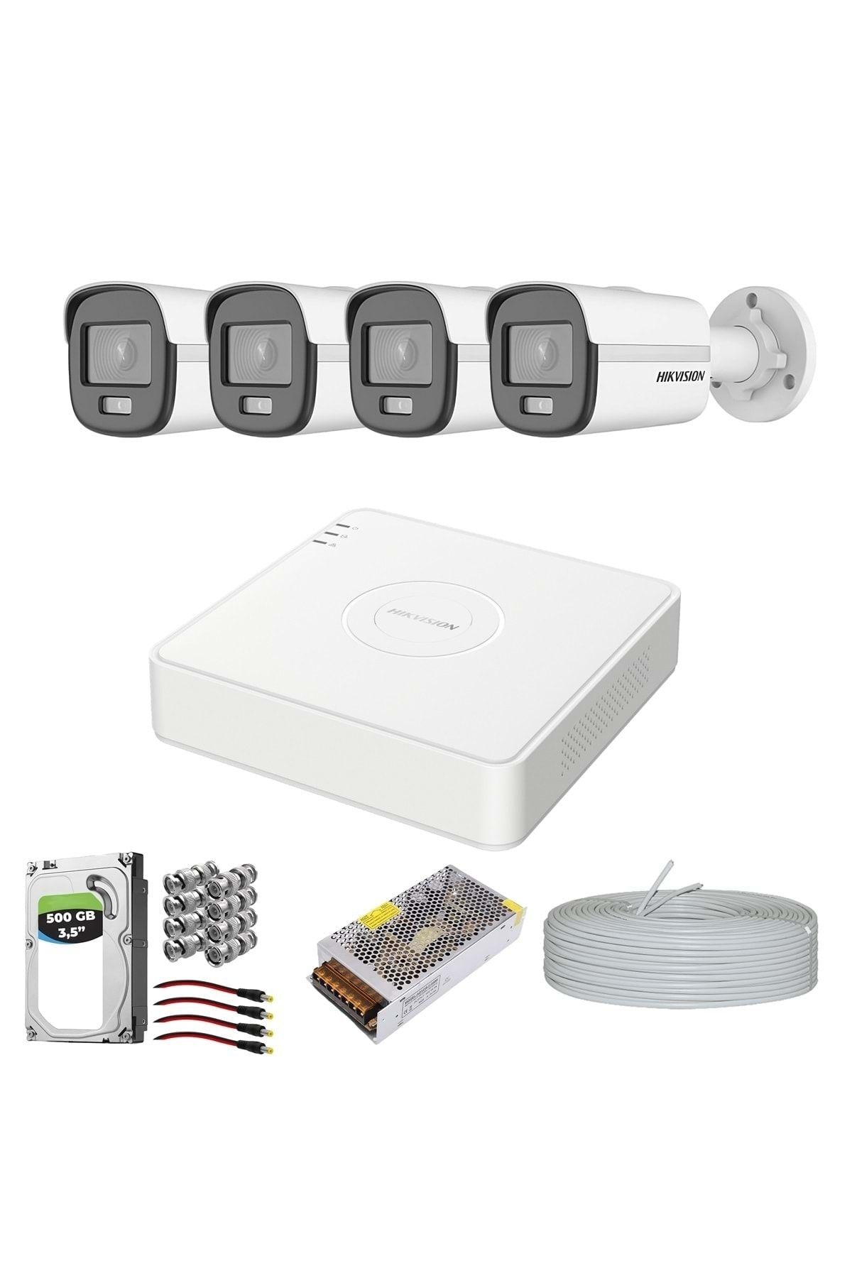 HIKVISION COLORVU GECE-KARANLIKTA 724 RENKLİ 4 KAMERALI SET 500GB HDD