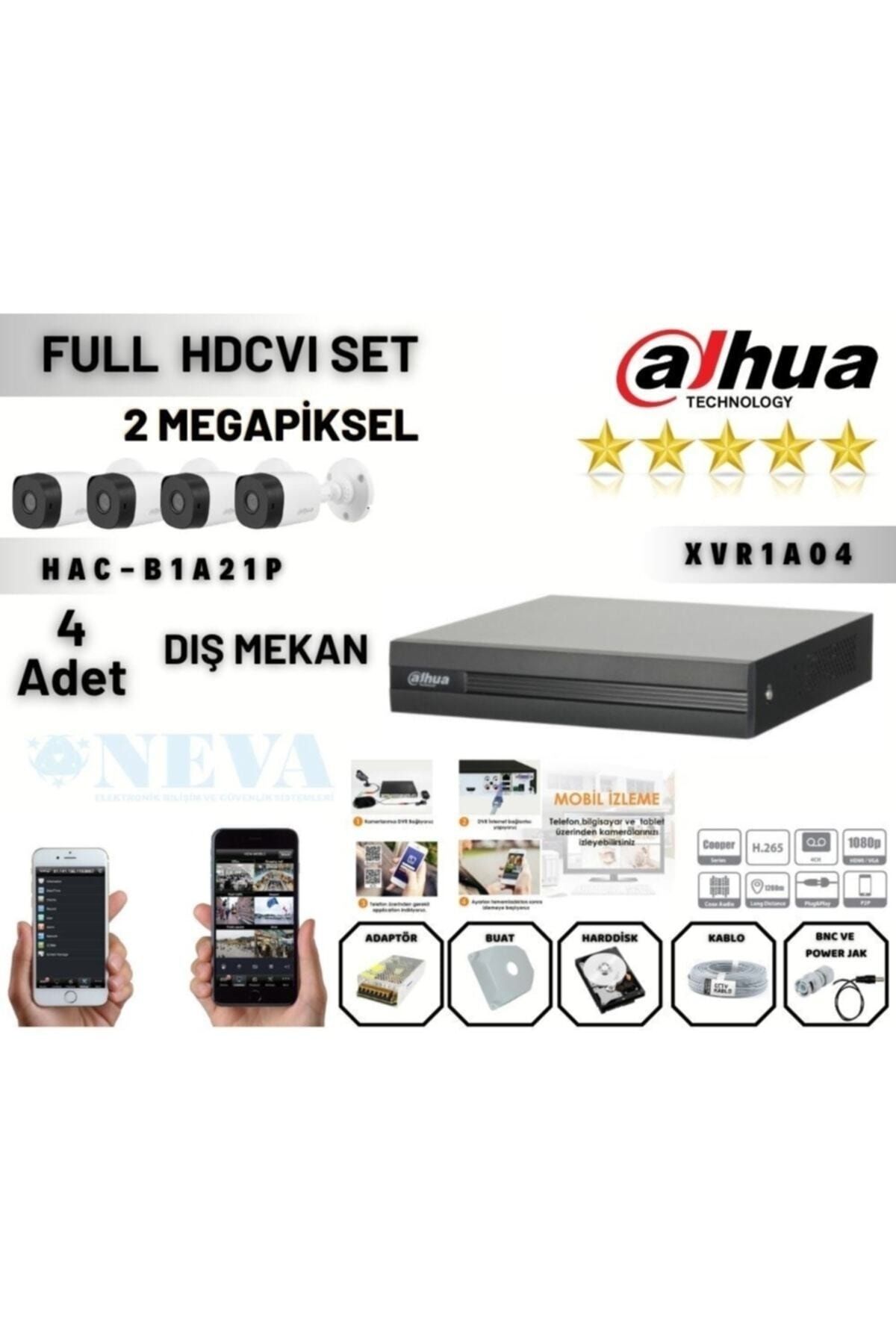 Dahua 4 Kameralı 2mp 1080p Full Hd Ahd Hdcvı 4 Kameralı Hazır Set