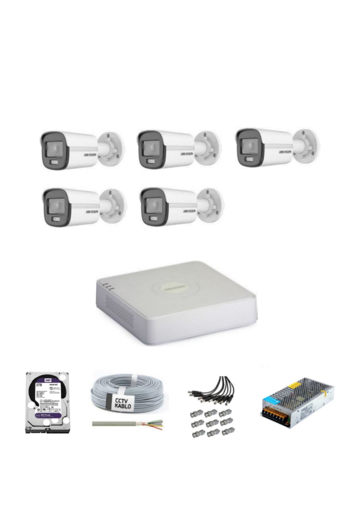 Hikvision Colorvu Gece-karanlıkta Renkli 5 Ahd Kameralı Güvenlik Kamera Kuruluma Hazır Set