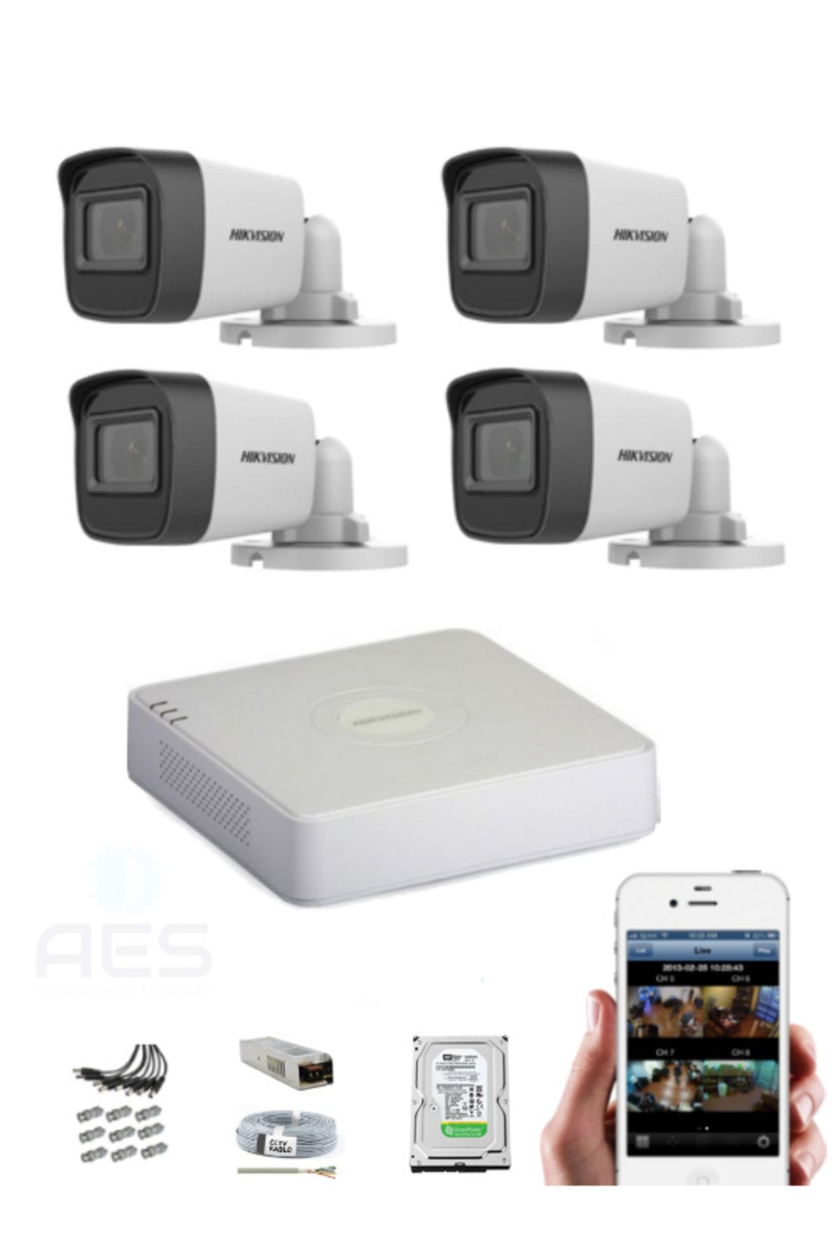 Hikvision Güvenlik Kamera Seti-4'lü 500gb-4 Kameralı Set 
